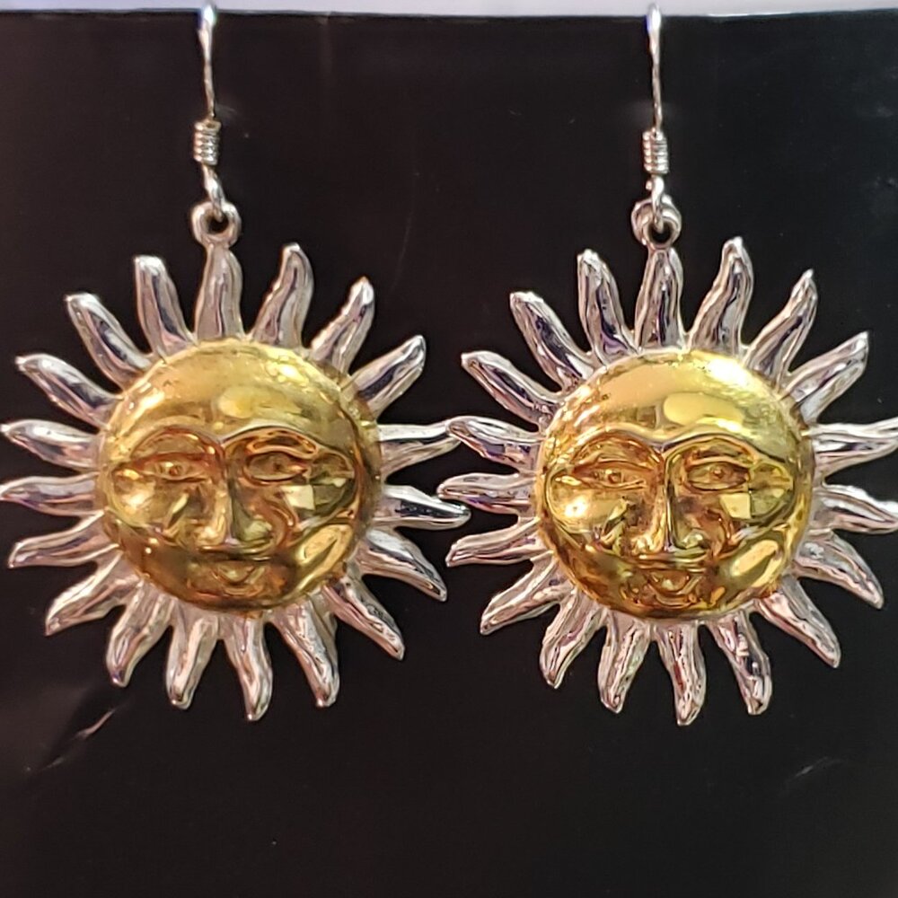 Earrings, "You are my sunshine". Silver and gold tone.